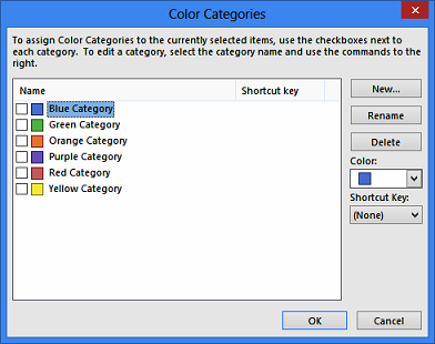 The colour categories dialog