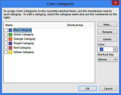 outlook for mac categories shortcuts