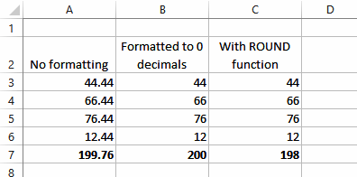 Rounded numbers in Excel
