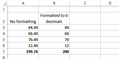 Numbers in Excel formatted to zero decimal places