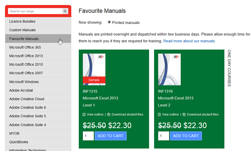 The Favourite Manuals section in the catalogue