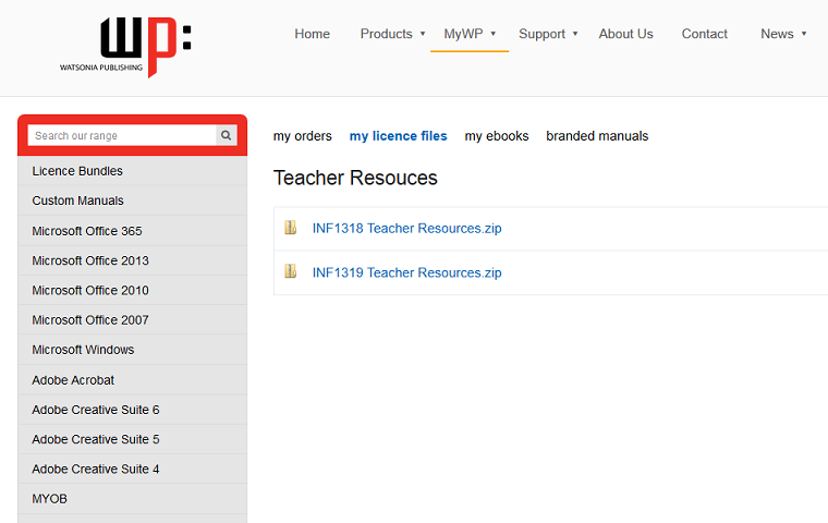 Teacher Resources in MyWP